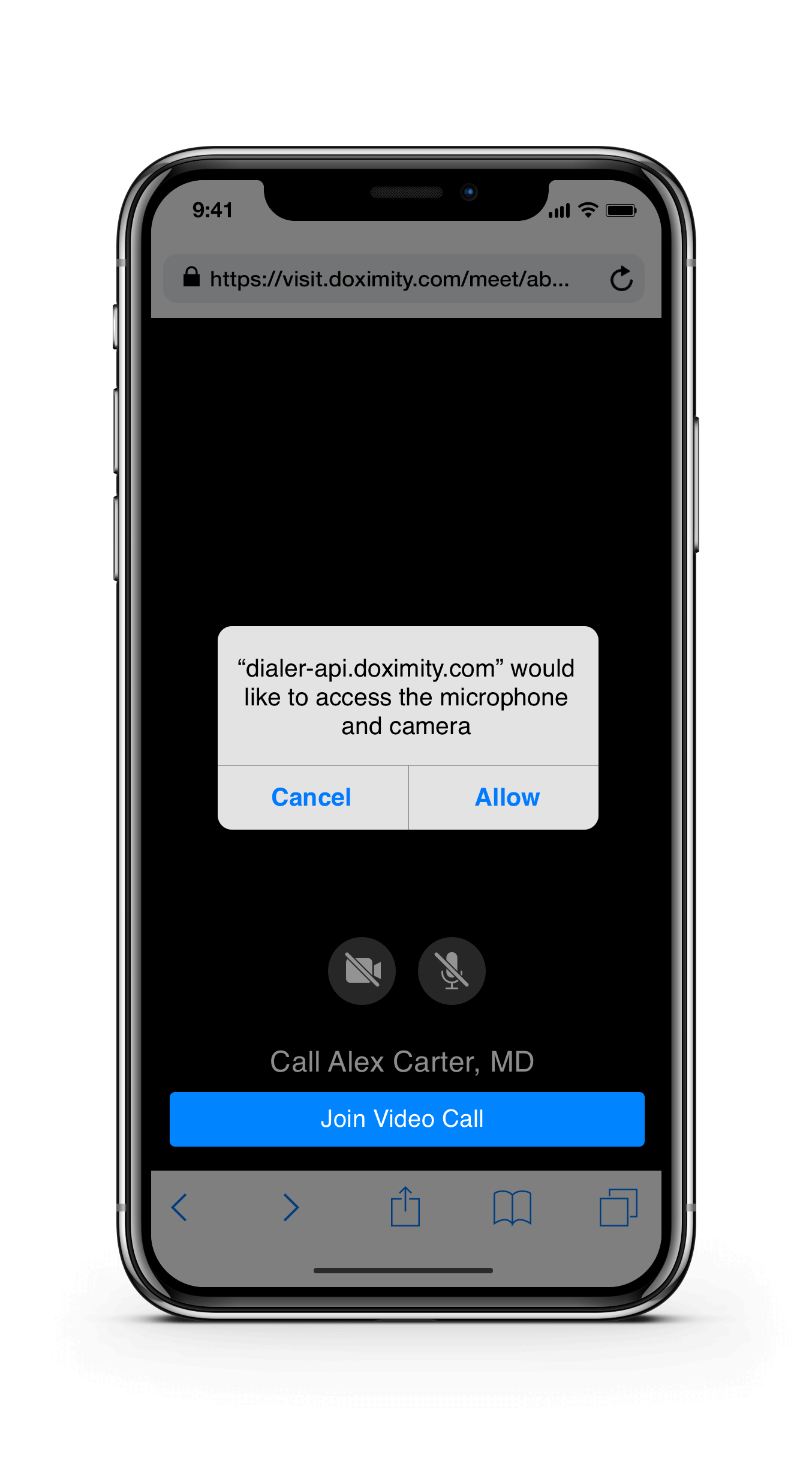 Browser request for access to an Apple smartphone microphone and camera.
